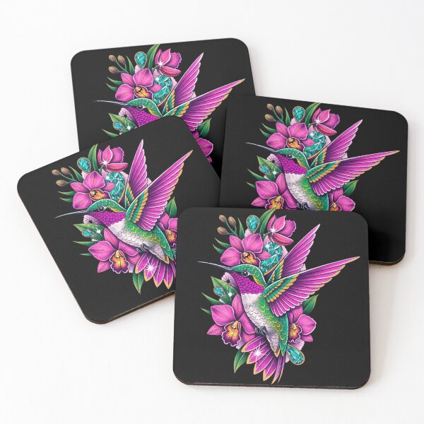 Item preview, Neotraditional Hummingbird Tattoo – Exotic Orchids and Gemstones designed and sold by Ojo de Lilith.
