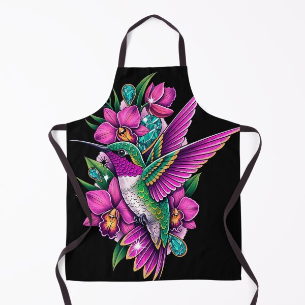 Item preview, Neotraditional Hummingbird Tattoo – Exotic Orchids and Gemstones designed and sold by Ojo de Lilith.