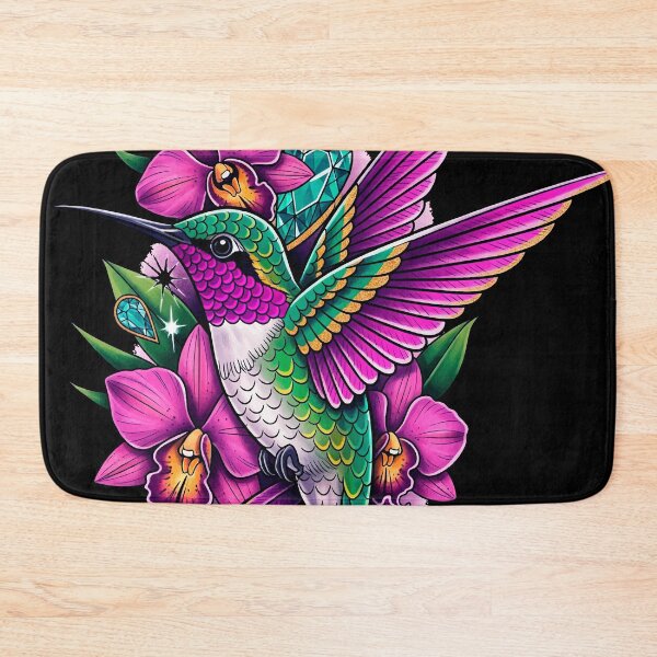 Item preview, Neotraditional Hummingbird Tattoo – Exotic Orchids and Gemstones designed and sold by  Ojo de Lilith.