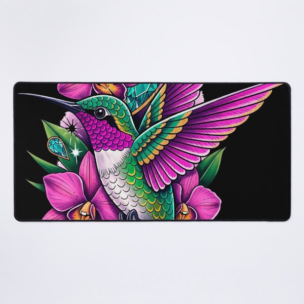 Item preview, Neotraditional Hummingbird Tattoo – Exotic Orchids and Gemstones designed and sold by  Ojo de Lilith.
