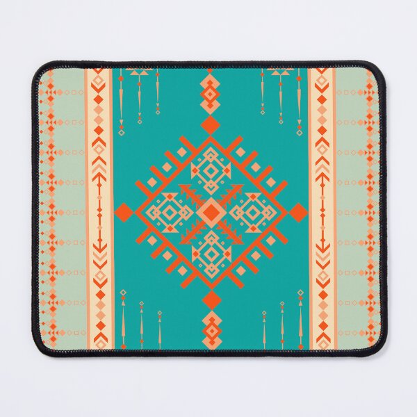 Item preview, Teal Geometric Textile Pattern with Orange and Peach Accents Intricate designed and sold by Crispifly.