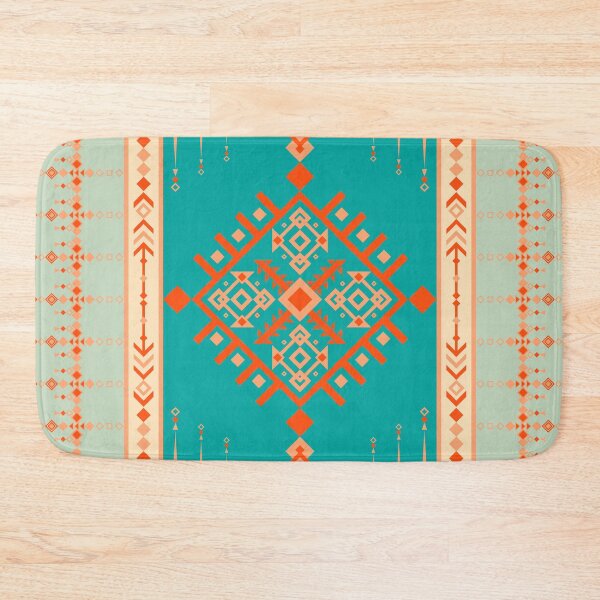 Item preview, Teal Geometric Textile Pattern with Orange and Peach Accents Intricate designed and sold by Crispifly.