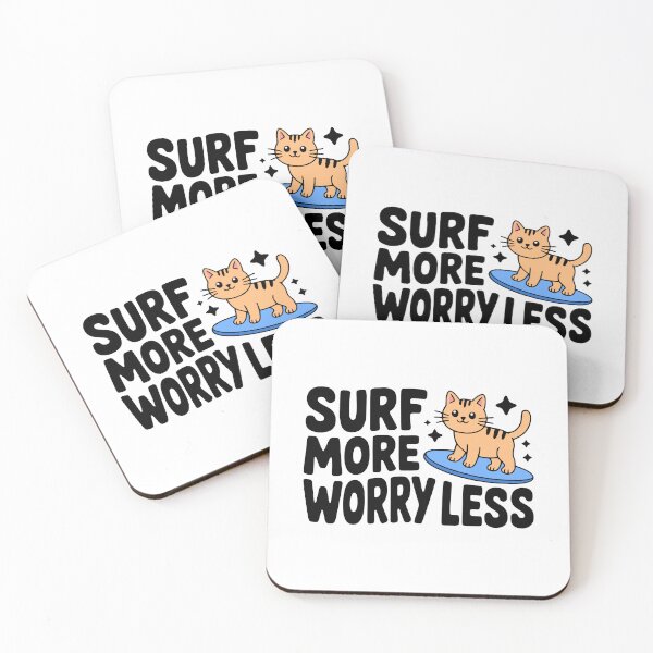 Item preview, Surf More Worry Less! Cute Surfing Cat Pun designed and sold by PMCreative.