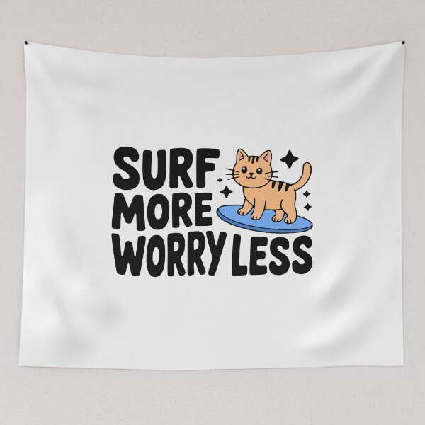 Item preview, Surf More Worry Less! Cute Surfing Cat Pun designed and sold by PMCreative.