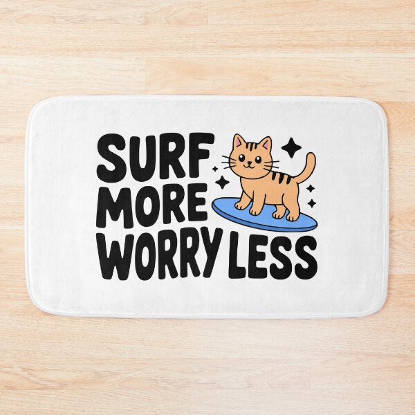 Item preview, Surf More Worry Less! Cute Surfing Cat Pun designed and sold by PMCreative.