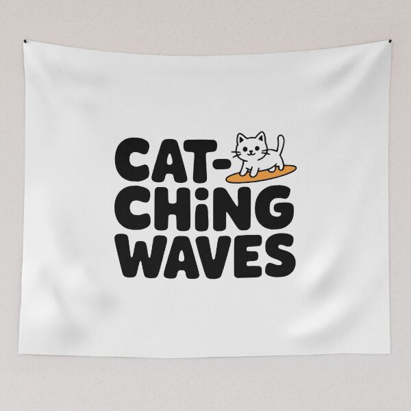 Item preview, Cat-ching Waves! Cute Surfing Cat Pun designed and sold by PMCreative.