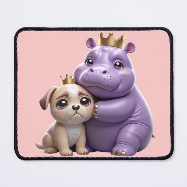 Item preview, 3D Kawaii Hippo Hugging Crying Dog with Crown – Cute Pastel Style designed and sold by champkppwc.