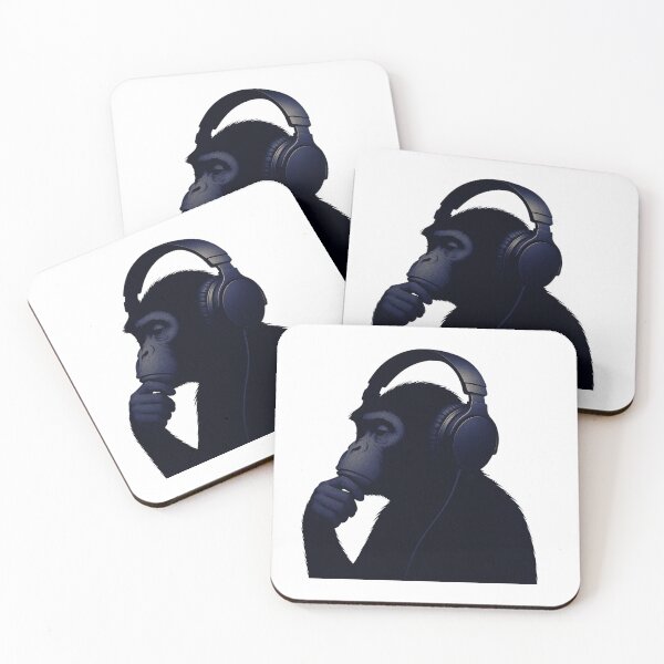 Item preview, Zen Monkey Vibes – Thoughtful Primate with Headphones in Bright Ambience Blue designed and sold by Psycho-Crazy.