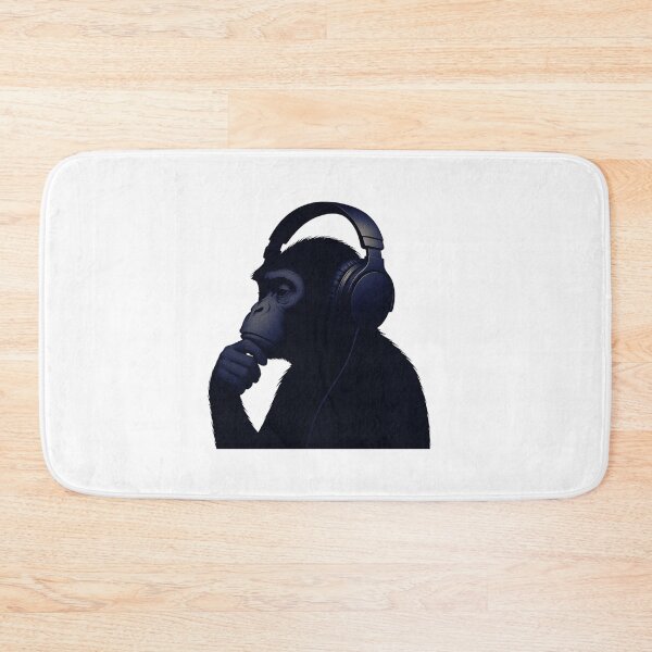 Item preview, Zen Monkey Vibes – Thoughtful Primate with Headphones in Bright Ambience Blue designed and sold by Psycho-Crazy.
