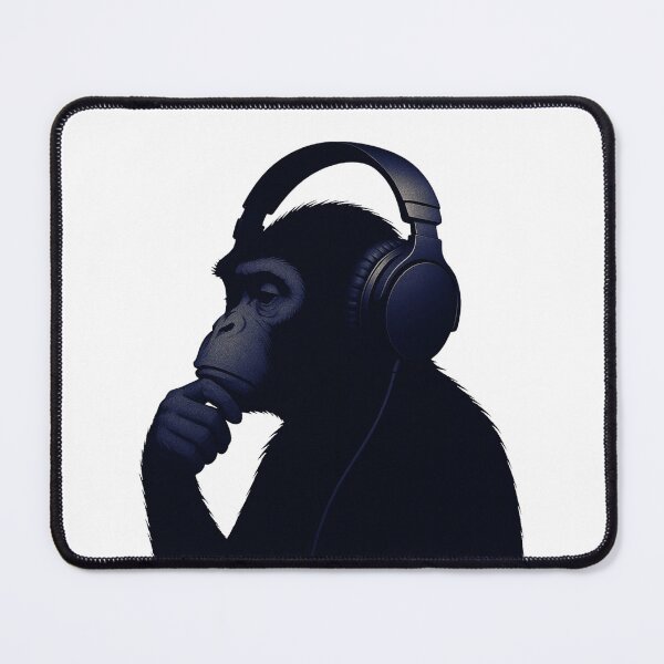Item preview, Zen Monkey Vibes – Thoughtful Primate with Headphones in Bright Ambience Blue designed and sold by Psycho-Crazy.