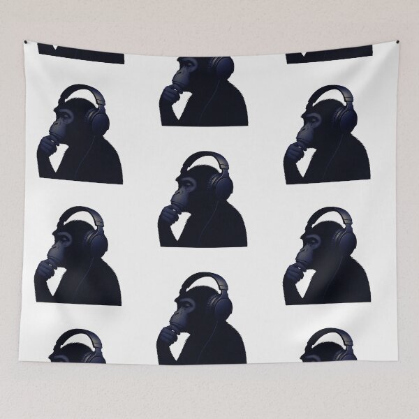 Item preview, Zen Monkey Vibes – Thoughtful Primate with Headphones in Bright Ambience Blue designed and sold by Psycho-Crazy.