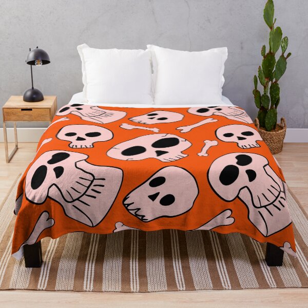 Item preview, halloween skull on orange isolated background seamless pattern, creative concept illustration, rocker headscarf design, textile print designed and sold by NatalkaP.