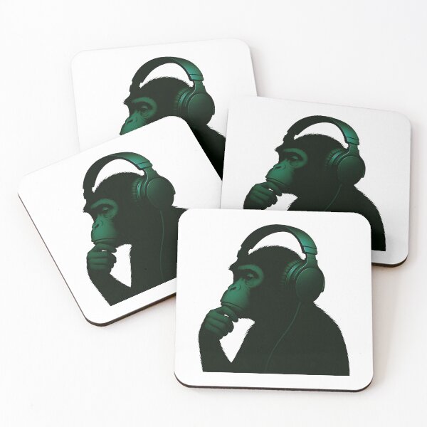 Item preview, Zen Monkey Vibes – Thoughtful Primate with Headphones in Bright Ambience Green designed and sold by Psycho-Crazy.