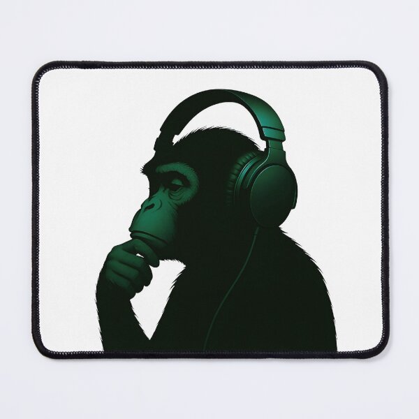 Item preview, Zen Monkey Vibes – Thoughtful Primate with Headphones in Bright Ambience Green designed and sold by Psycho-Crazy.