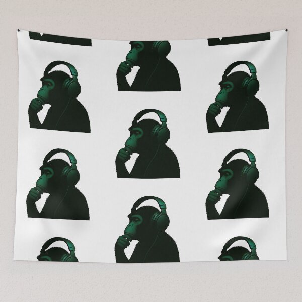 Item preview, Zen Monkey Vibes – Thoughtful Primate with Headphones in Bright Ambience Green designed and sold by Psycho-Crazy.