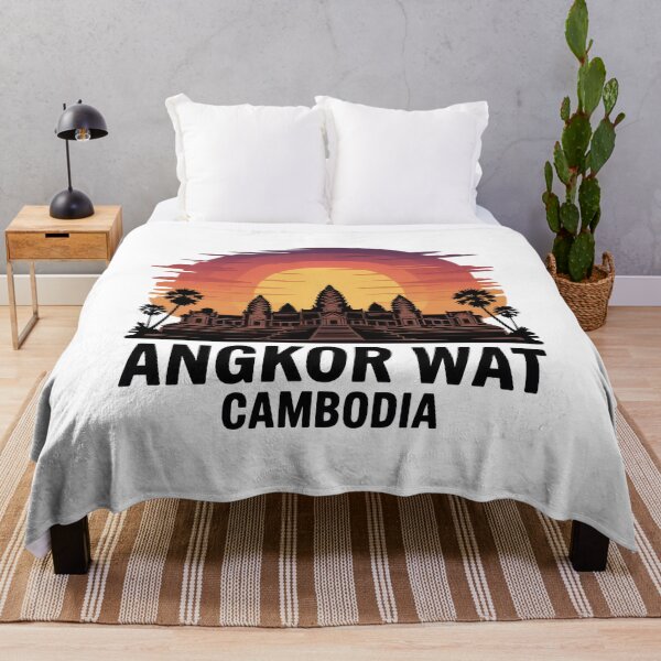 Artikelvorschau, Angkor Wat bei Sonnenuntergang – Tempel-Silhouette in Kambodscha Retro Vintage T-Shirt-Design entworfen und verkauft von pod24.