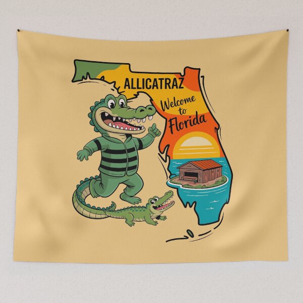 Item preview, Alligator Alicatraz Florida Swamp Humor T-Shirt – Cartoon Gator Prison Illustration designed and sold by paulo silveira.