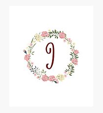 Monogram I Lovely Pink White Roses Photographic Print
