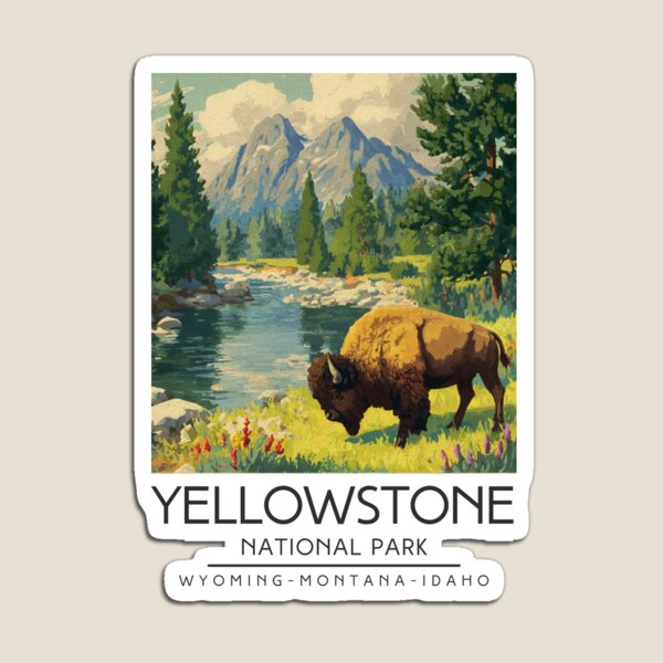 A Vintage Illustration of Yellowstone National Park - US Magnet