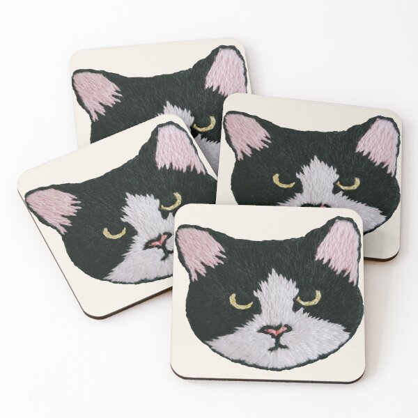 Item preview, Hand-Embroidered Tuxedo Cat Face Patch designed and sold by OzzyMac.
