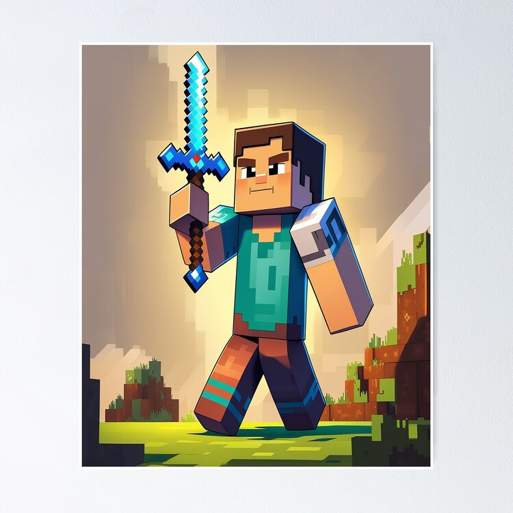 Minecraft Steve Diamond Sword Tapestry