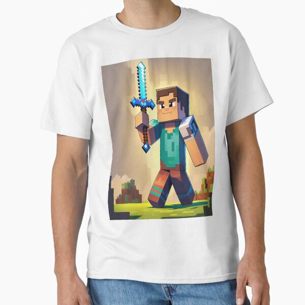 Minecraft Steve T-Shirt – Men's Gaming Tee With Diamond Sword Design, 100% Cotton