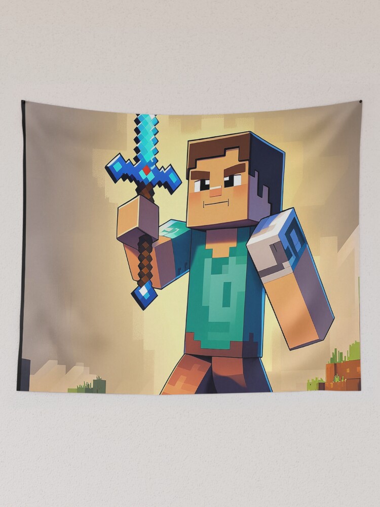 Minecraft Steve Diamond Sword Tapestry