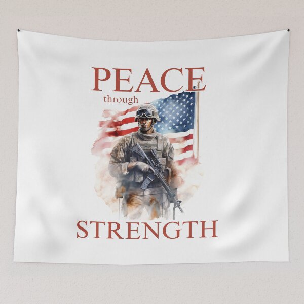 Aperçu de l'œuvre Soldat américain avec drapeau en arrière-plan créée et vendue par AmericaFreedom.