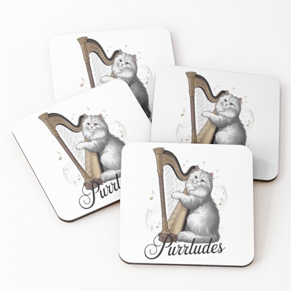 Item preview, Persian Cat Playing Magical Gold Harp designed and sold by Petpixy.