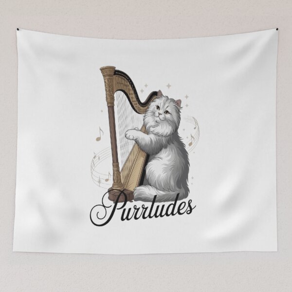 Item preview, Persian Cat Playing Magical Gold Harp designed and sold by Petpixy.