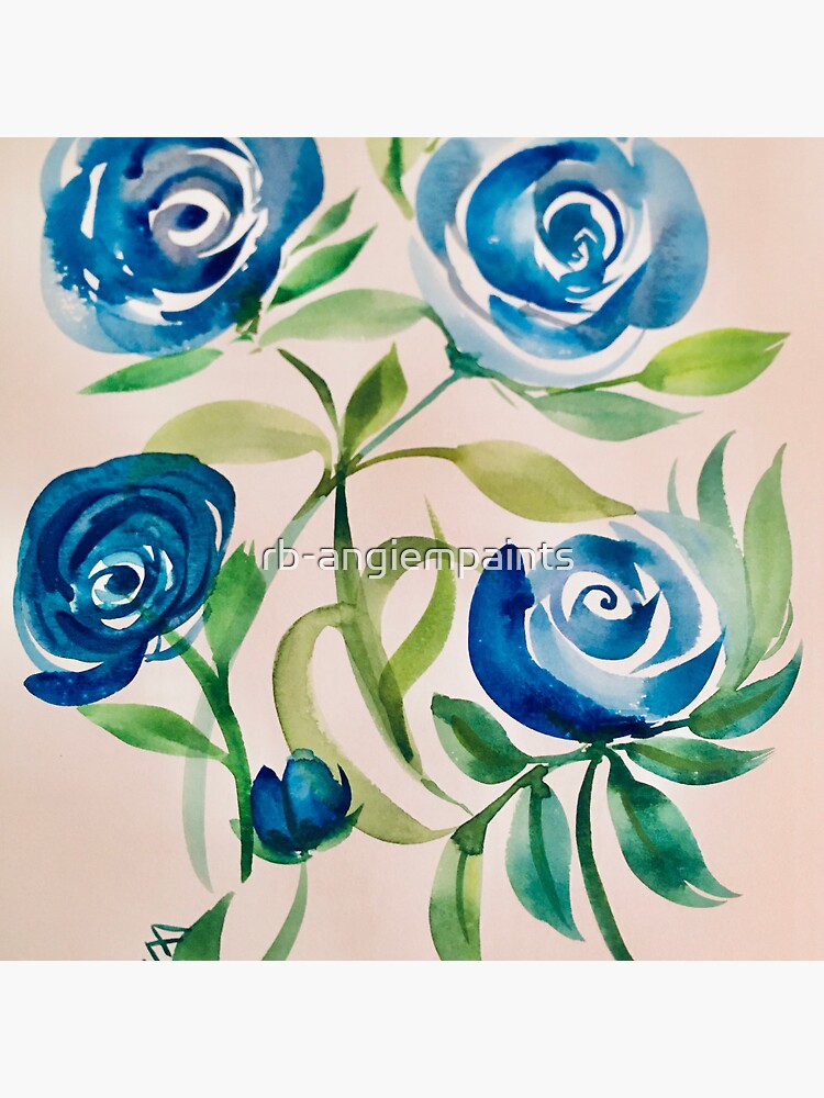 Thumbnail 3 of 3, Pin, Blue roses bouquet designed and sold by rb-angiempaints.