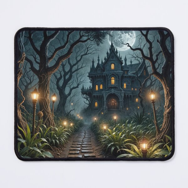 Item preview, Haunted Halloween Gothic Mansion With Garden Path designed and sold by Maria Dryfhout.