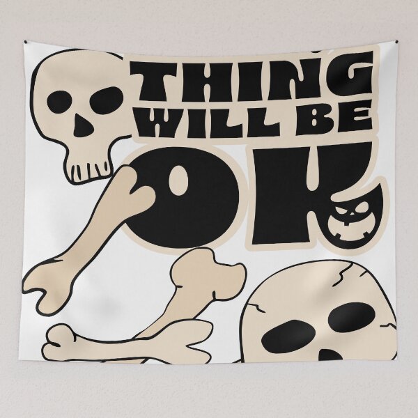 Item preview, everything will be ok positive quote, skull and bone, humour, sticker, skull sticker, print, t-shirt design designed and sold by NatalkaP.