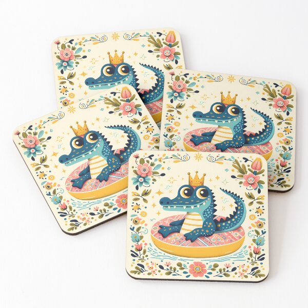 Item preview, Cute Summer Alligator Floating in a Lazy River - Scandinavian Folk Art by heidiannemorris © designed and sold by FOLK ART FUSION by heidiannemorris.