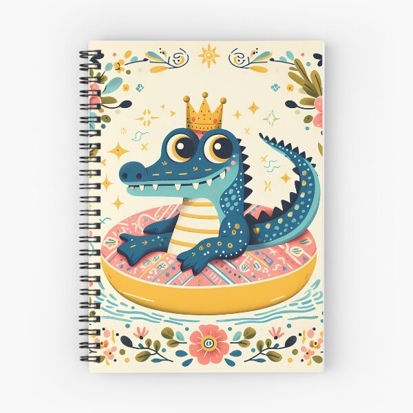 Item preview, Cute Summer Alligator Floating in a Lazy River - Scandinavian Folk Art by heidiannemorris © designed and sold by FOLK ART FUSION.