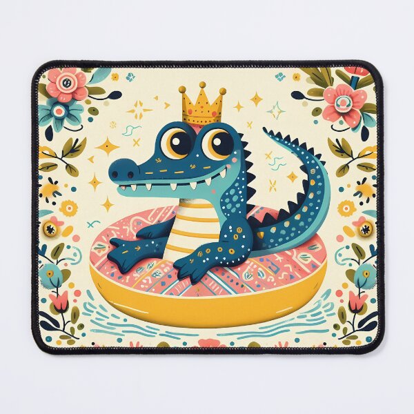 Item preview, Cute Summer Alligator Floating in a Lazy River - Scandinavian Folk Art by heidiannemorris © designed and sold by FOLK ART FUSION by heidiannemorris.
