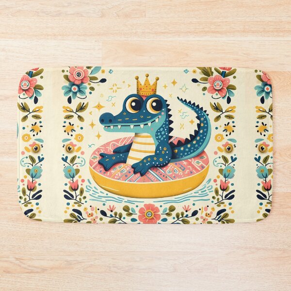 Item preview, Cute Summer Alligator Floating in a Lazy River - Scandinavian Folk Art by heidiannemorris © designed and sold by FOLK ART FUSION by heidiannemorris.