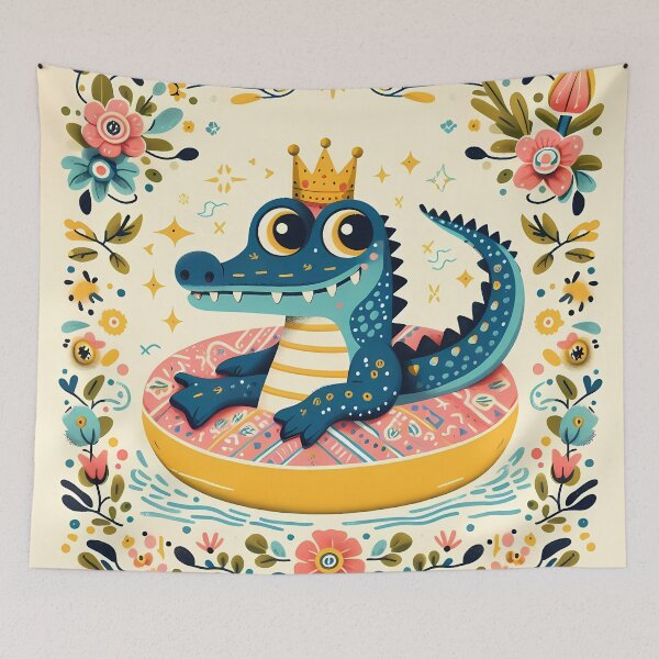 Item preview, Cute Summer Alligator Floating in a Lazy River - Scandinavian Folk Art by heidiannemorris © designed and sold by FOLK ART FUSION by heidiannemorris.