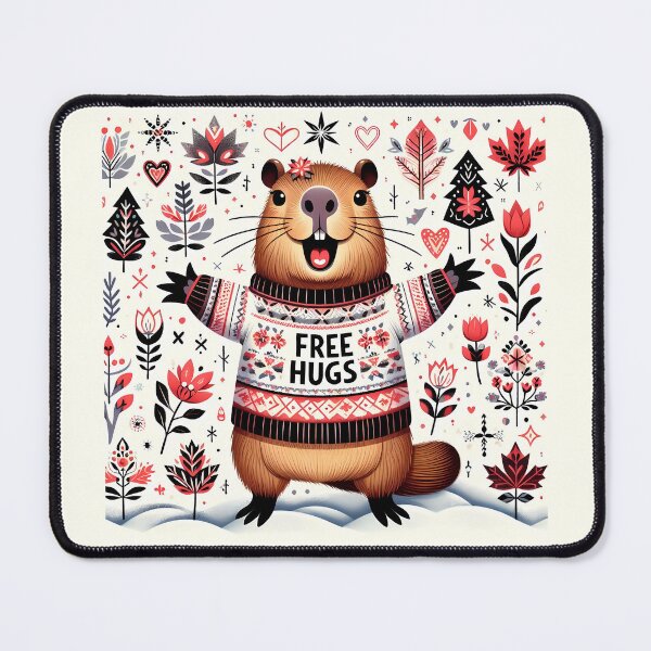 Item preview, Cute Winter Holiday FREE HUGS Capybara - Scandinavian Folk Art by heidiannemorris © designed and sold by FOLK ART FUSION.