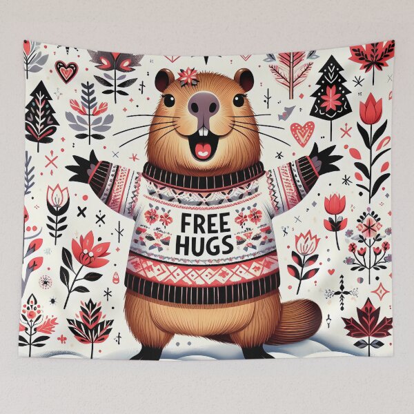 Item preview, Cute Winter Holiday FREE HUGS Capybara - Scandinavian Folk Art by heidiannemorris © designed and sold by FOLK ART FUSION.