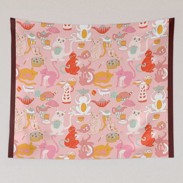 Item preview, Cats breakfast tea party	pink designed and sold by Alessandro Remo Mazzoni Remotextiles.