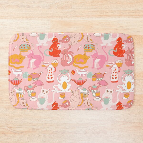 Item preview, Cats breakfast tea party	pink designed and sold by Alessandro Remo Mazzoni Remotextiles.