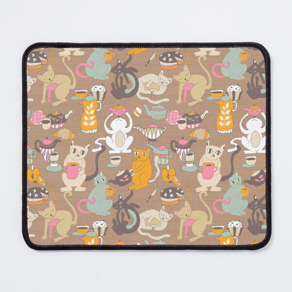 Item preview, Cats breakfast tea party brown designed and sold by Alessandro Remo Mazzoni Remotextiles.