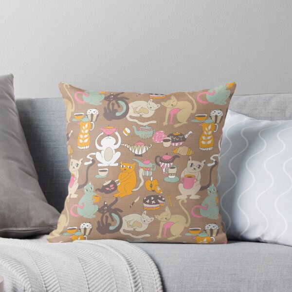 Item preview, Cats breakfast tea party brown designed and sold by Alessandro Remo Mazzoni Remotextiles.