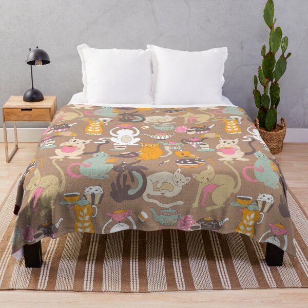 Item preview, Cats breakfast tea party brown designed and sold by Alessandro Remo Mazzoni Remotextiles.