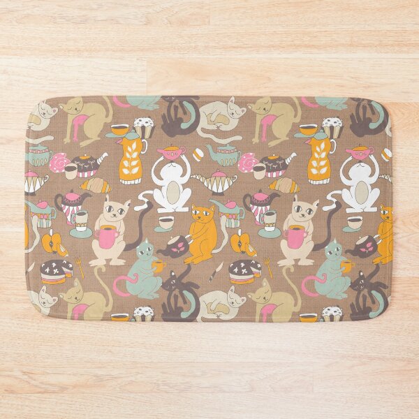 Item preview, Cats breakfast tea party brown designed and sold by Alessandro Remo Mazzoni Remotextiles.