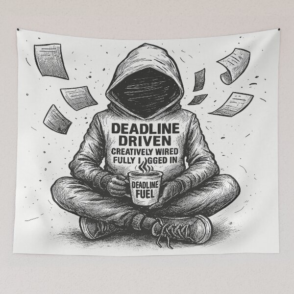 Item preview, Creatively Logged In - Minimalist Hooded Figure Art for Coffee-Driven Creators designed and sold by DeadlineSnacks.