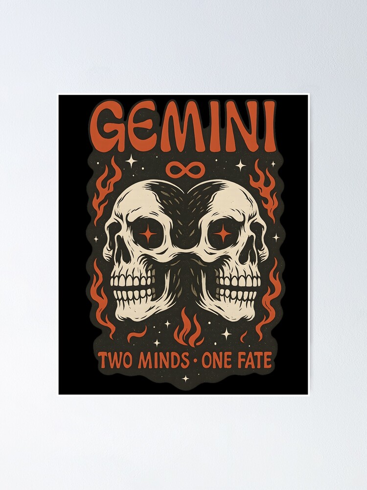 Vintage Gemini Twin Skulls Design – Gothic Zodiac Art for