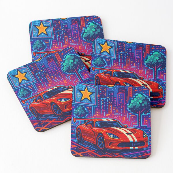 Item preview, Retro Supercar Racing Through Neon Pixel-Art City Nightscape designed and sold by RevUpDesign.
