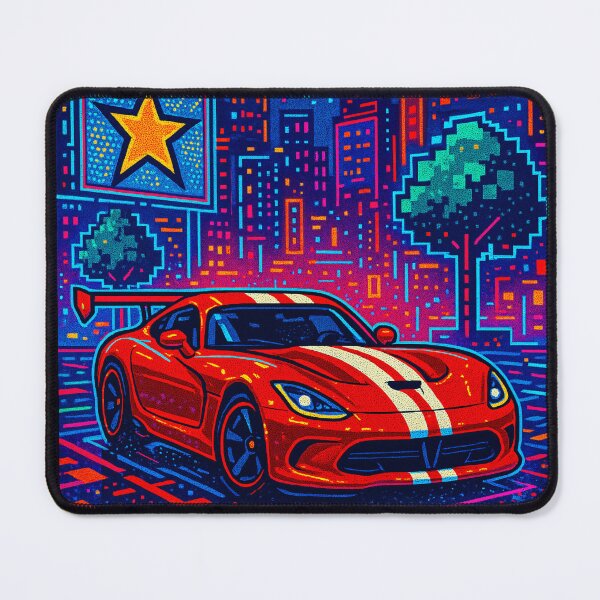 Item preview, Retro Supercar Racing Through Neon Pixel-Art City Nightscape designed and sold by RevUpDesign.